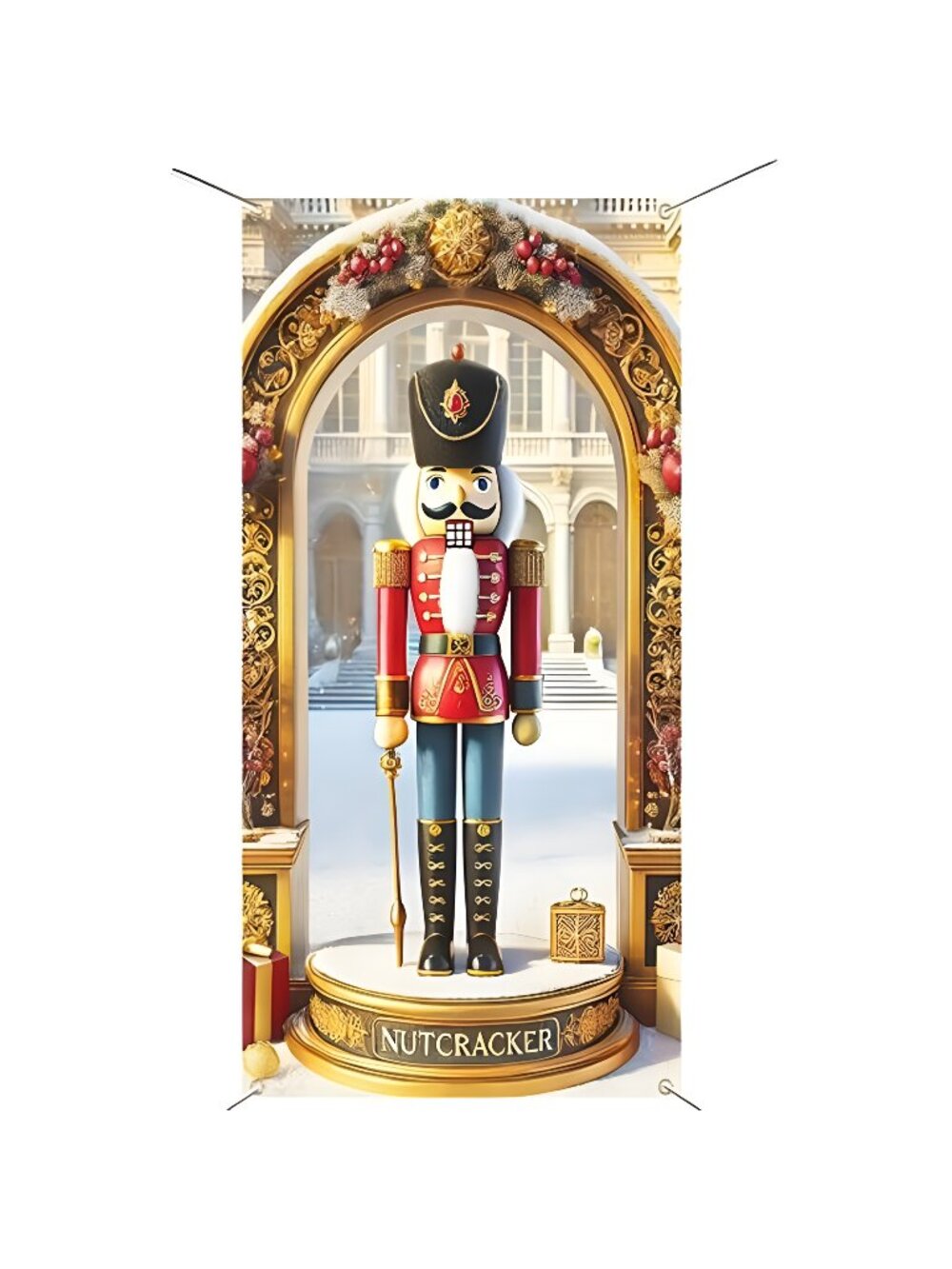 Merry Christmas Door Cover Nutcracker Printed Hanging Door Banner w/ White Rope